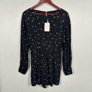NWT Free People Love Grows Front Button Long Sleeve Black Romper Small
